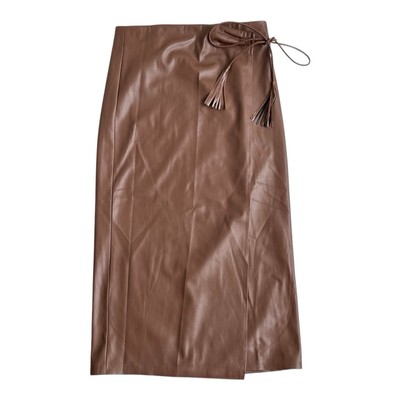 MOTHER Brown Faux Leather It's-A-Wrap Midi Skirt (size XL)