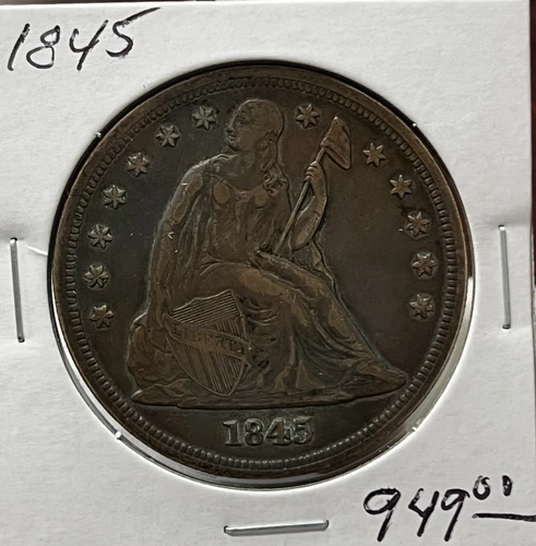 1845 Seated Liberty Silver Dollar Looks VF-Small Rev scratch