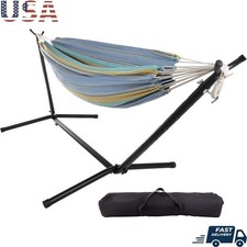 Double Hammock W/ Stand Portable Backyard Camping Adjustable Relaxation New