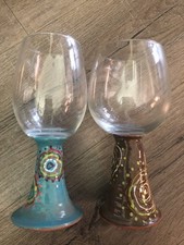 2 Ceramic Stem Wine Glasses Unique One Of A Kind Handmade Glass Cups Excellent