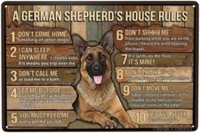 Funny German Shepherd's House Rules Metal Tin Sign For Dog 8x12