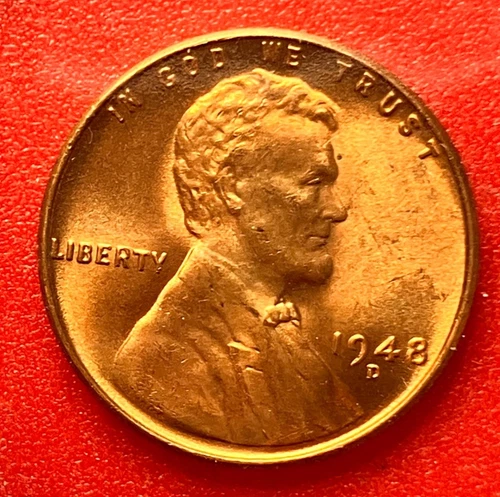 1948-D Lincoln Wheat Cent Penny GEM RED BU From an Original Bank Roll