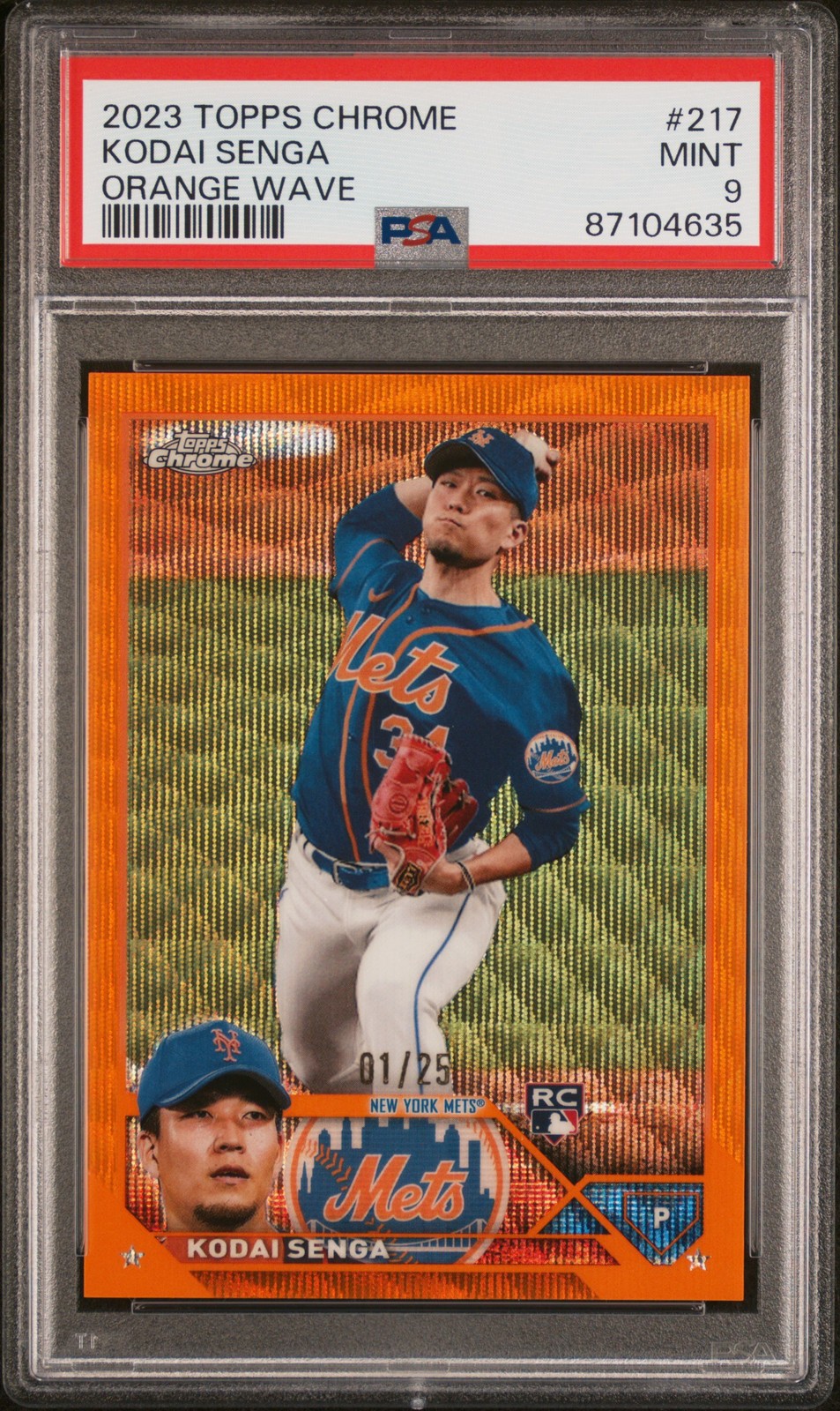 2023 TOPPS CHROME ORANGE WAVE REFRACTOR #217 KODAI SENGA ROOKIE RC 1/25 PSA 9