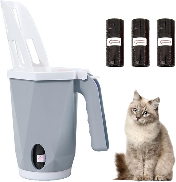 Katzenklo Schaufel 2 In 1 Streuschaufel Mit BehäLter Abnehmbar FüR Katzen-image