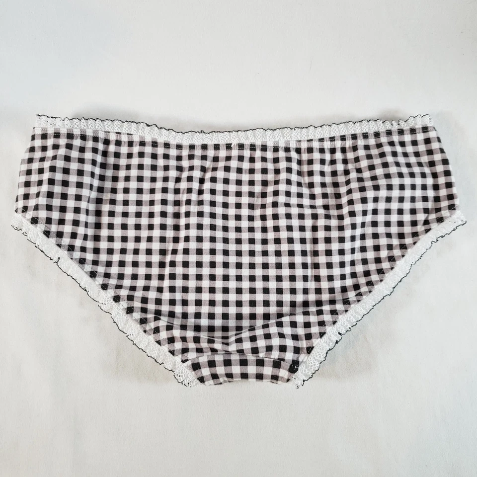 Xadrez pequeno preto branco Gingham Victoria's Secret Hiphugger acabamento com babado - Imagem 2 de 3