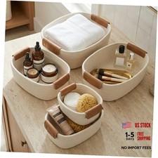 Beautiful Storage Basket Set of 5 - Sturdy Cotton Rope Baskets for Beige