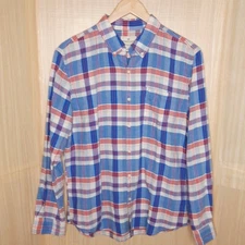 American Eagle Mens Seriously Soft Linen Blend Plaid Button Down Shirt Large