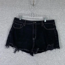 SO Jean Shorts Womens 17/33 Black Distressed Raw Hem Super High Rise Cutoff