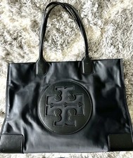 Tory Burch Black Tote Bag Double Handle Magnetic Closure Gold Hardware Logo
