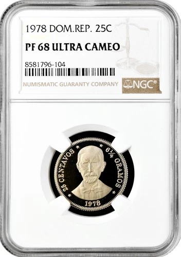Dominican Republic 25 centavos 1978, NGC PF68 UC, "Republic (1937 - 2022)"