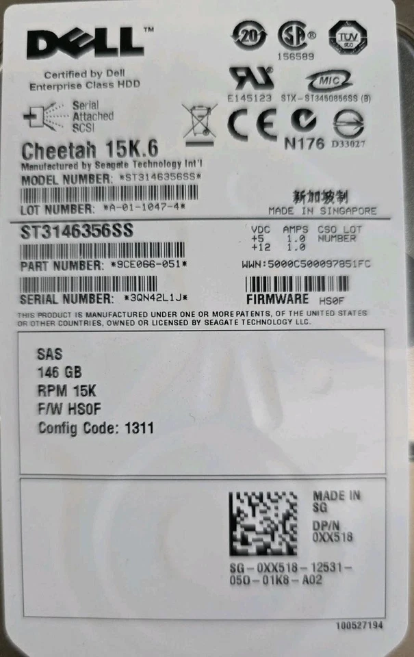 Dell Seagate Cheetah ST3146356SS SAS HD 146GB 0FXX518 inc Caddy Tray 0F238F - Image 2 of 4