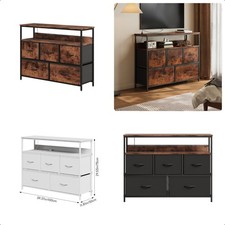 Storage Cabinet TV Stand Dresser Cupboard Organizer w/ Fabric Drawer Power Strip