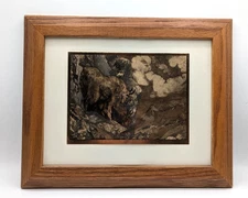 Vtg R H Palenske Etching High Game Mountain Goat Big Game Art Framed Matted