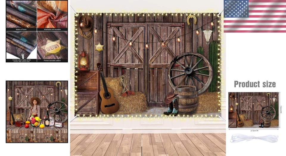 Telón de fondo occidental vintage grande 7x5 pies - perfecto para cumpleaños y bodas de vaqueros Foto 2 de 4