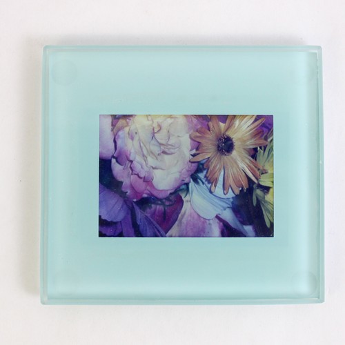 Set of 3 Blue/Green Frosted Glass Mini Picture Frames Floral Photo (4
