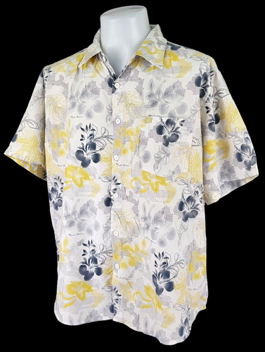 POINT ZERO Mens Grey & Yellow S/S HAWAIIAN SHIRT Ultrasoft - XL (2XL) - 54" -£79 - Picture 6 of 13
