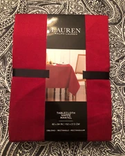 Ralph Lauren TUXEDO Pomegranate 60 x 84" Red Herringbone Tablecloth -- NWT