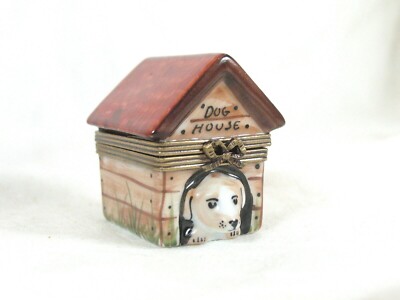 Limoges France Dog House GR Peint Main Trinket Box  