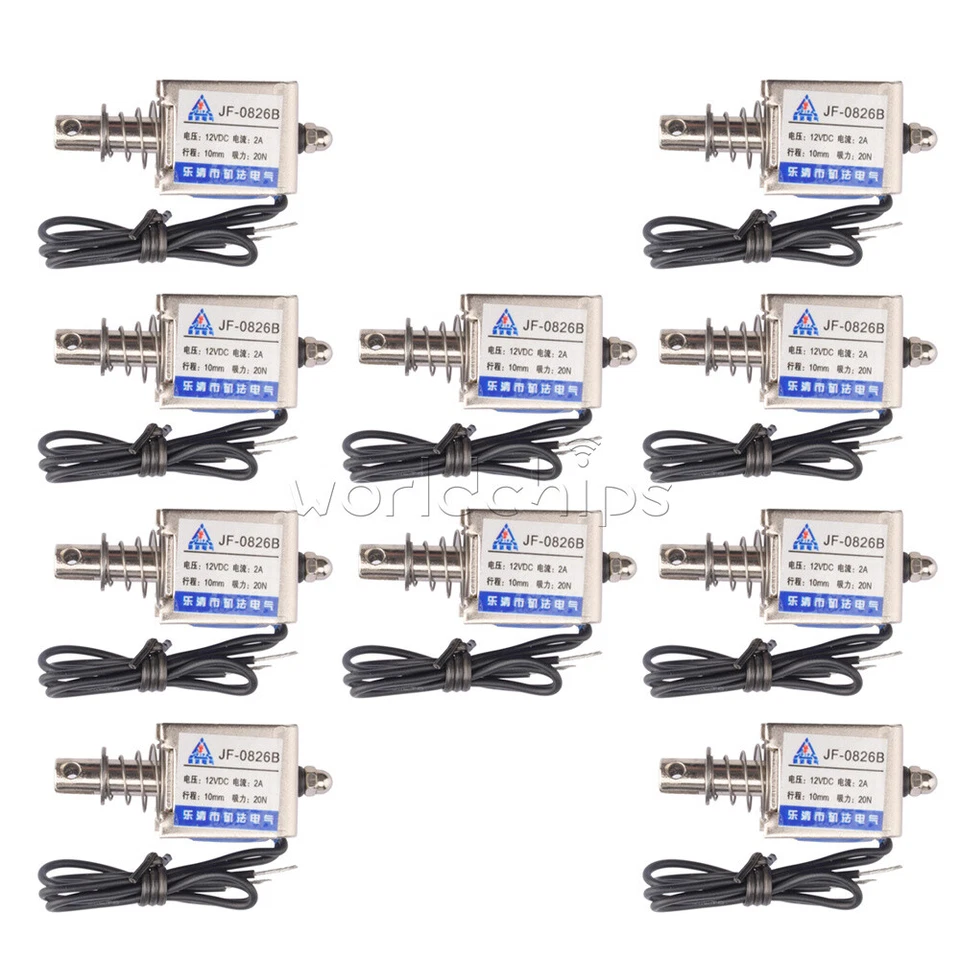 10PC 12V JF-0826B Reset10mm 20N Push Pull Type Open Frame Solenoid Electromagnet - Image 2 of 4