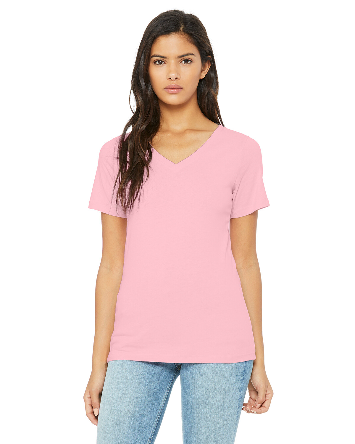 PINK BELLA WOMENS V NECK SLIM FIT TEE 6005 PINK