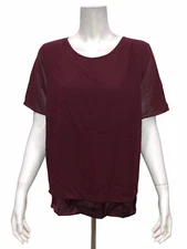 H by Halston Short Sleeves Layered Top with Hi-Low Hem Bordeaux Size 16 