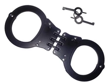 BLACK HINGED Double Lock Hand Cuffs Authentic W. Keys Heavy Duty Handcuffs