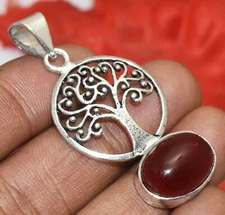Garnet Gemstone Pendant Tree Style 925 Silver Plated U311-A147