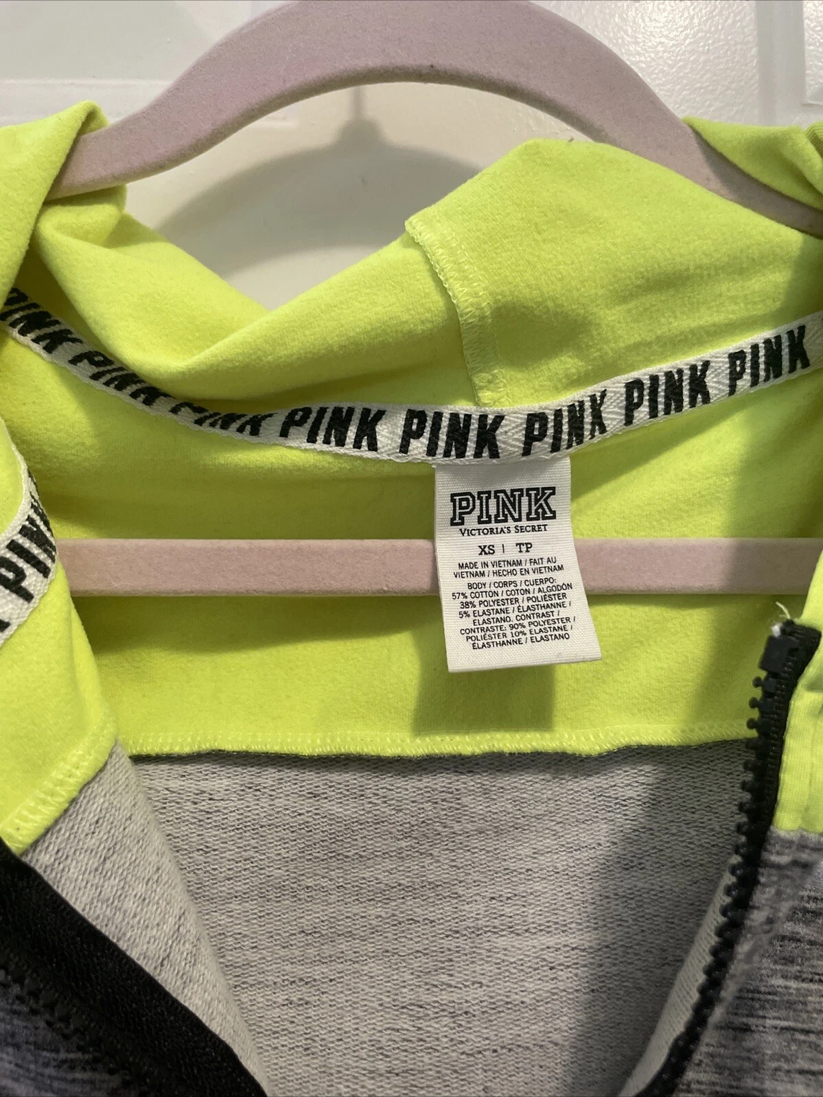 UNDERCOVER Felpa con cappuccio ROSA Victoria's Secret verde e grigio neon allenamento giacca da palestra XS TP