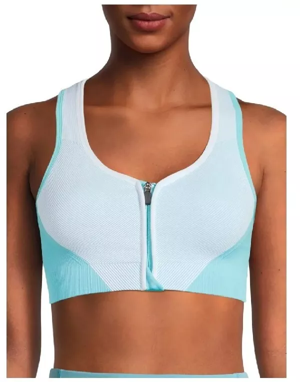 Avia Women's Seamless Zip Front Medium Support Sports Bra Blue Size XL NEW