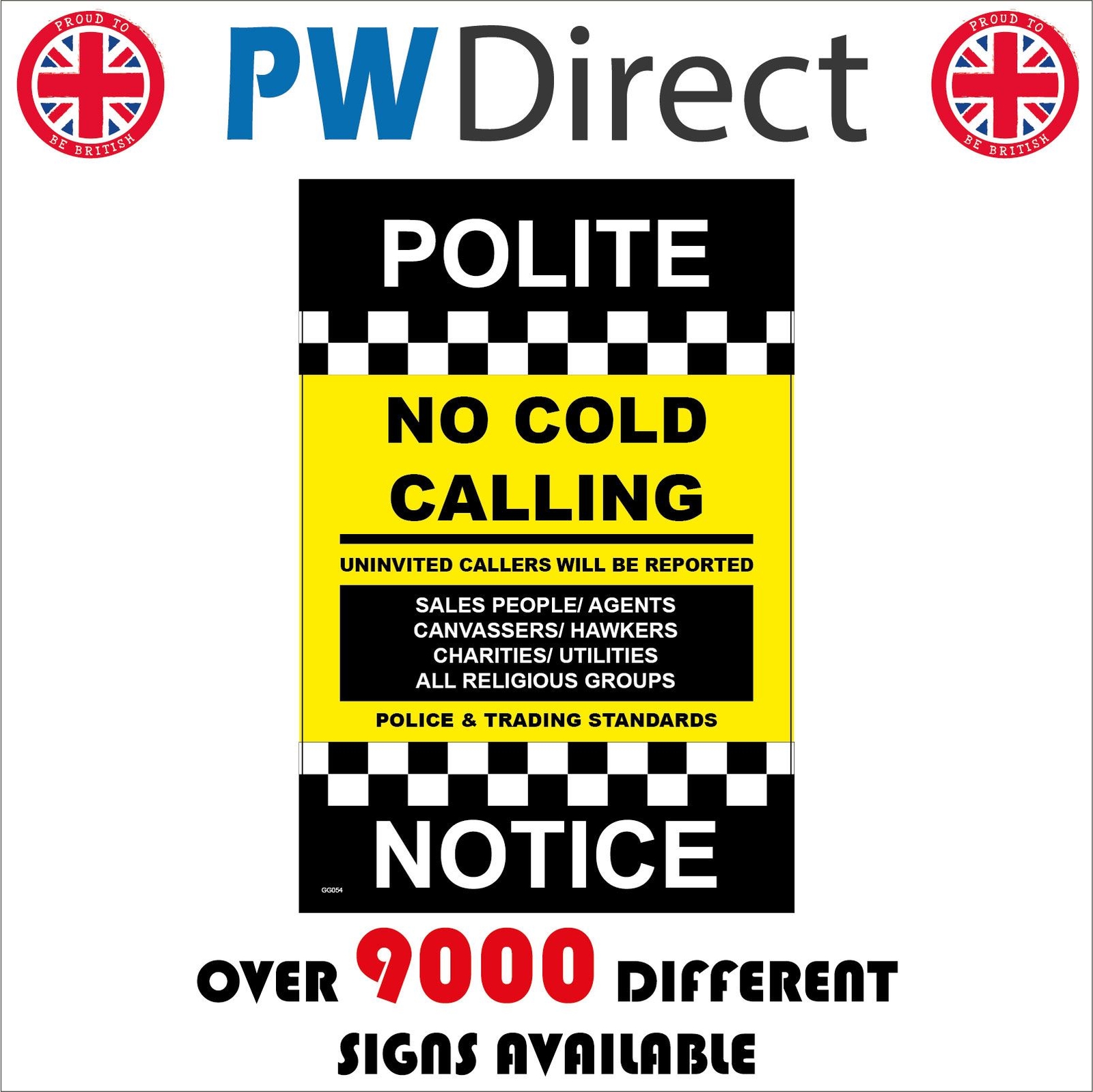 GG054 POLITE NOTICE NO COLD CALLING SIGN BLACK YELLOW VISITORS DOOR gg054-polite-notice-no-cold-calling-sign-black-yellow-visitors-door