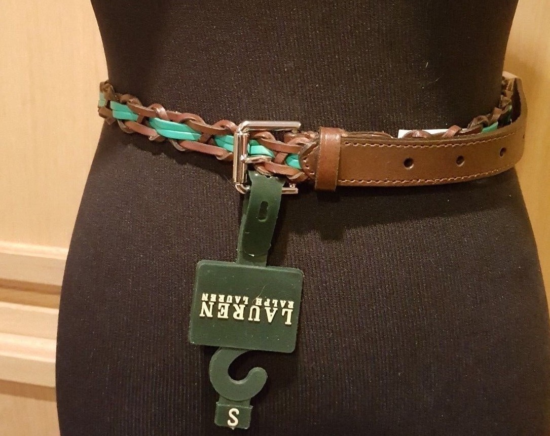 Ralph Lauren Brown/Peppermint Green Braided Genuine Leather  display picture 2