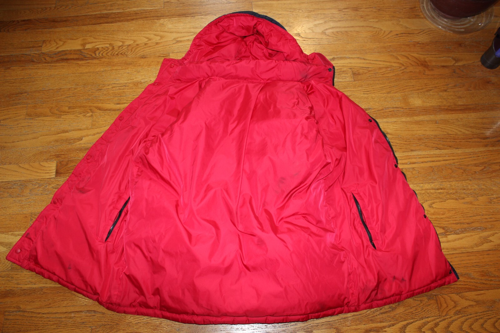 LL BEAN Men's LARGE 4244 Goose Down Puffer Parka Jacket Black Red Hood