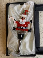 Happy Santa Holiday Wine Bottle Stop/Topper Art Glass by LS Arts