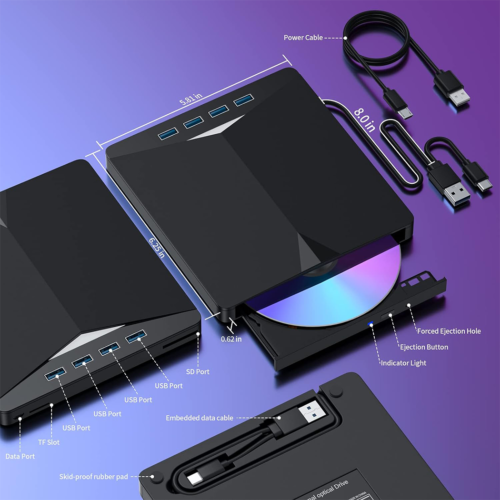 External CD DVD Drive Type C USB 3.0 Disc Player Burner Writer For Laptop PC Mac - Picture 3 of 13