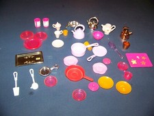 Barbie Doll Kitchen Accessories 37 Piece Lot w/pans, trays, pots, kettles, cups
