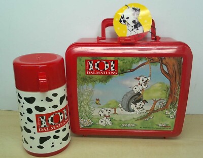 Vintage 1990s Aladdin Disney s 101 Dalmatians Lunch Box Thermos Red Plastic TAGS