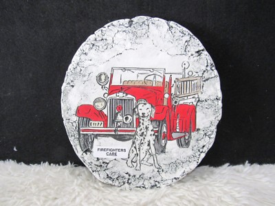 Shapes of Clay Fire Truck and Dalmation by Stan Ash of Mt. St Helens Plaque NWT