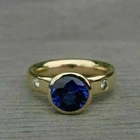 3Ct Round Lab-Created Blue Sapphire Bezel Set Engagement Ring 14K Gold Finish