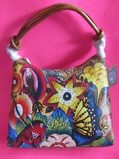 New Sharif Floral Hand Painted Genuine Leather Handbag Hand Bag Purse Hobo    Mg