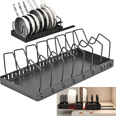 Pull Out Pots and Pans Organizer Storage Kitchen Cookware Rack Holder 8 Dividers