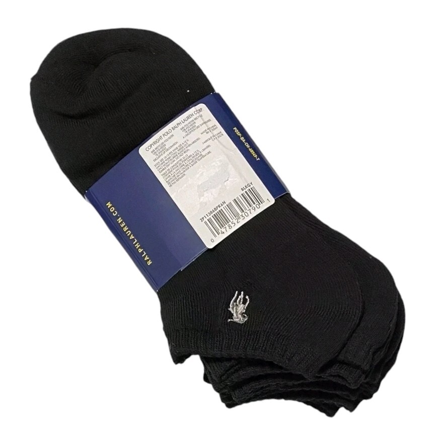 PONY Polo Ralph Lauren Classic Sport 6 paia calze uomo taglio basso nere con frangia grigia