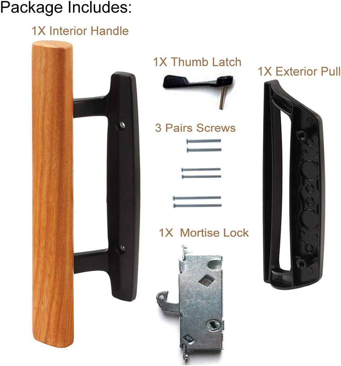 Sliding Glass Patio Door Handle Set Oak Wood Interior Handle and Exterior Pull i