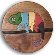 Children's Stool Wooden Stool Children's Chair Cameleon Motif Round Stool For Children