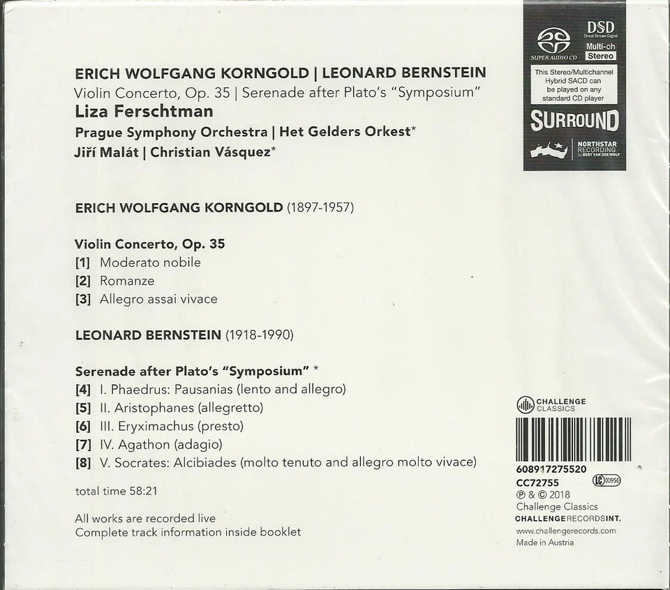 SACD neu OVP: E.W. Korngold, Violinkonzert; Bernstein Serenade; Liza Ferschrman - Bild 2 von 2