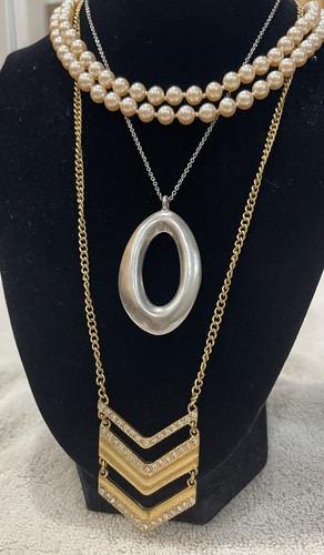 Lot of 3 Signed Costume High Quality Fashion Necklaces Gold Silver Pearl