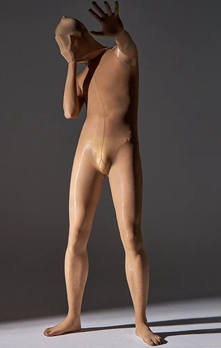 Plus Herren 8D Öl glänzend Full Bodystocking transparenter Overall mit Handschuhen Kapuze/Zehen - Bild 15 von 48