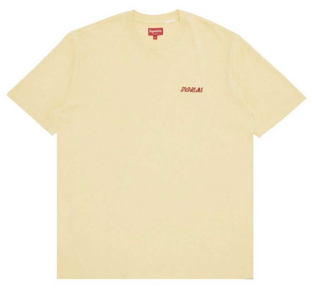 SUPREME WASHED SCRIPT JAUNE T SHIRT NEUF SANS ÉTIQUETTE HOMME PETIT RARE 2023 LIVRAISON GRATUITE