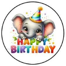 HAPPY BIRTHDAY ELEPHANT ENVELOPE SEALS LABELS STICKERS PARTY FAVORS