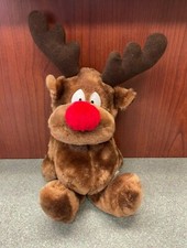 Vintage Russ Berrie 11" Radar the Reindeer Stuffed Plush Brown Big Red Nose