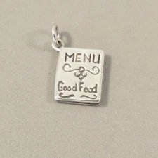 .925 Sterling Silver MENU CHARM Pendant "Good Food" Chef Restaurant NEW 925 KT33